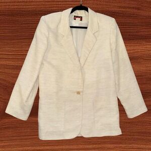 CAC Vintage Ivory Textured Blazer Women's Size 8 Made in USA Career Jacket
